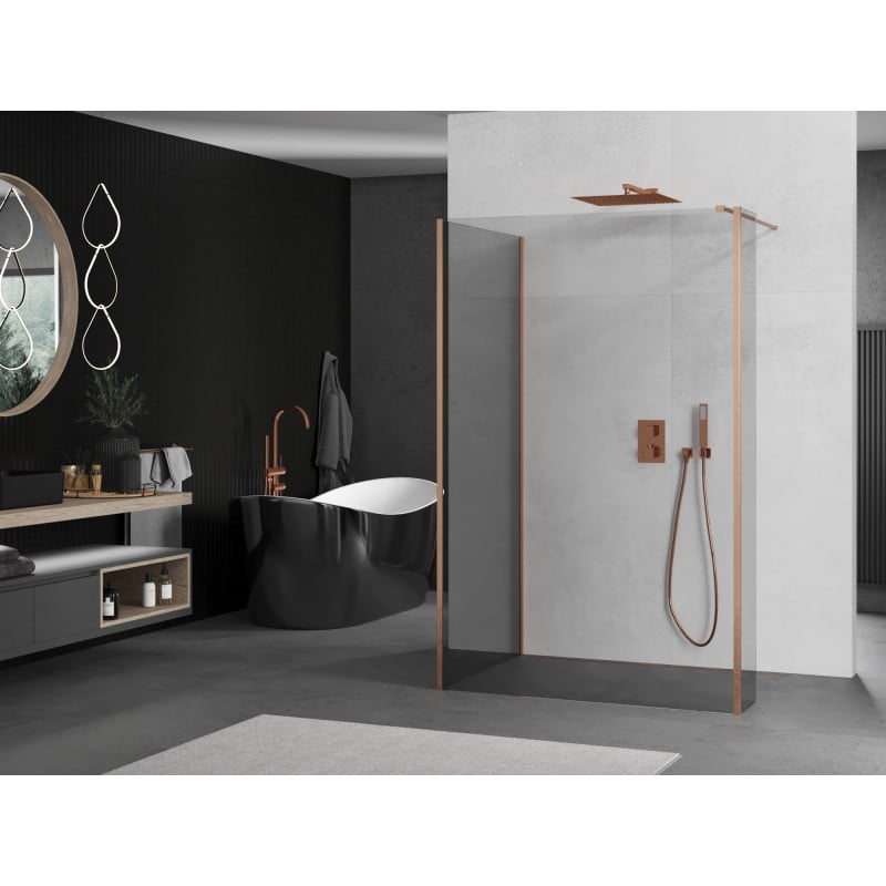 Mexen Kioto paroi de douche Walk-in 90 x 80 x 40 cm, transparent, cuivre brossé - 800-090-080-221-65-00-040