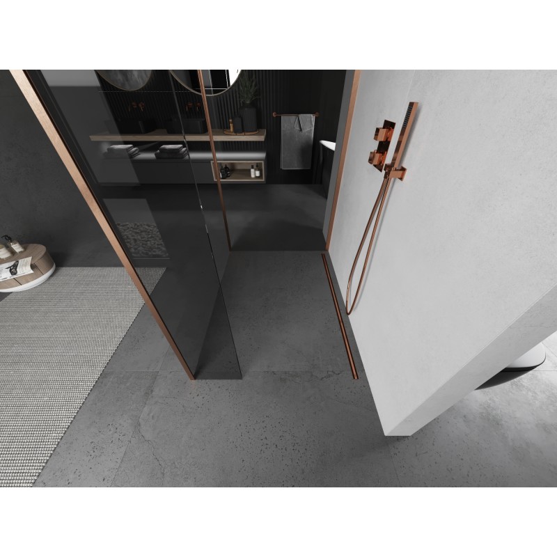 Mexen Kioto paroi de douche Walk-in 140 x 80 x 40 cm, transparent, cuivre brossé - 800-140-080-221-65-00-040