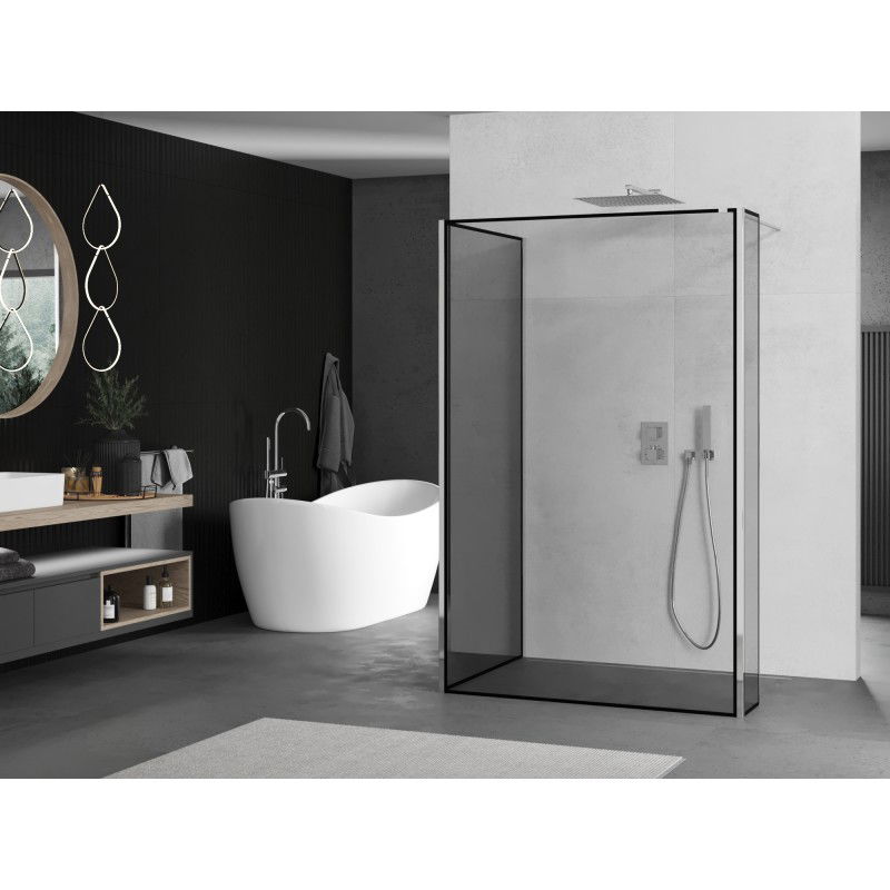 Mexen Kioto paroi de douche Walk-in 100 x 70 x 30 cm, cadre noir, chrome - 800-100-070-221-01-70-030