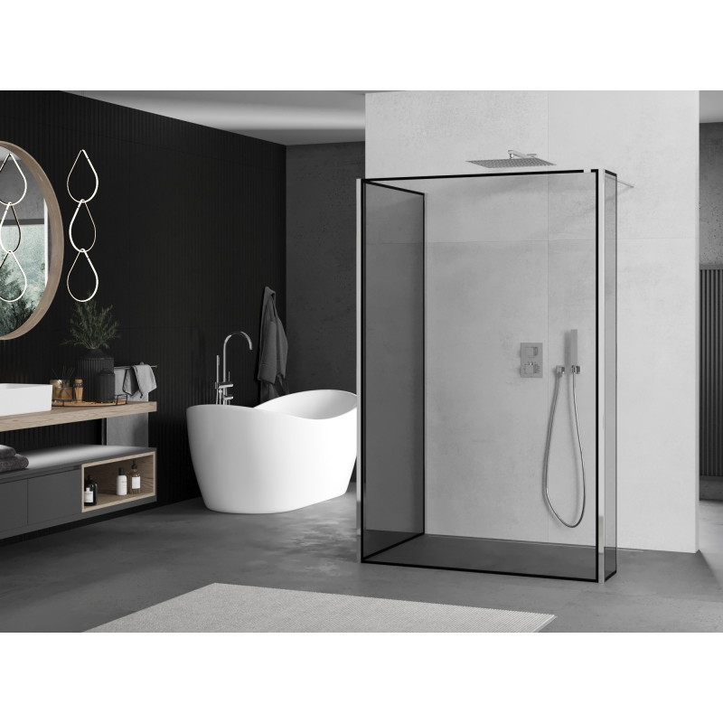 Mexen Kioto cloison de douche Walk-in 120 x 80 x 30 cm, cadre noir, chrome - 800-120-080-221-01-70-030