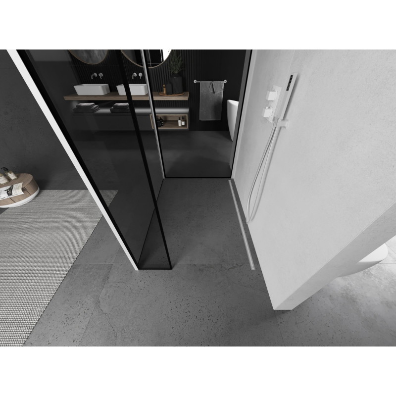Mexen Kioto paroi de douche Walk-in 140 x 70 x 30 cm, cadre noir, blanche - 800-140-070-221-20-70-030