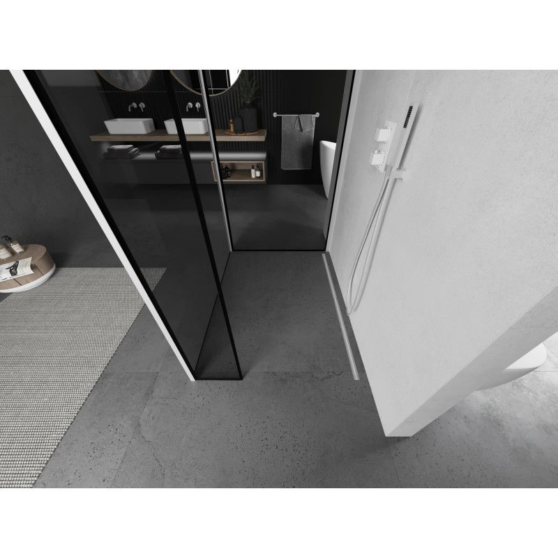 Mexen Kioto paroi de douche Walk-in 110 x 90 x 40 cm, cadre noir, blanc - 800-110-090-221-20-70-040