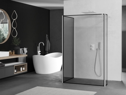 Mexen Kioto paroi de douche Walk-in 100 x 100 x 40 cm, cadre noir, blanc - 800-100-100-221-20-70-040