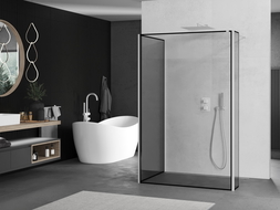 Mexen Kioto paroi de douche Walk-in 140 x 110 x 40 cm, motif noir, blanc - 800-140-110-221-20-70-040