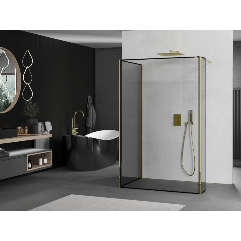 Mexen Kioto paroi de douche à l'italienne 100 x 70 x 30 cm, cadre noir, doré - 800-100-070-221-50-70-030