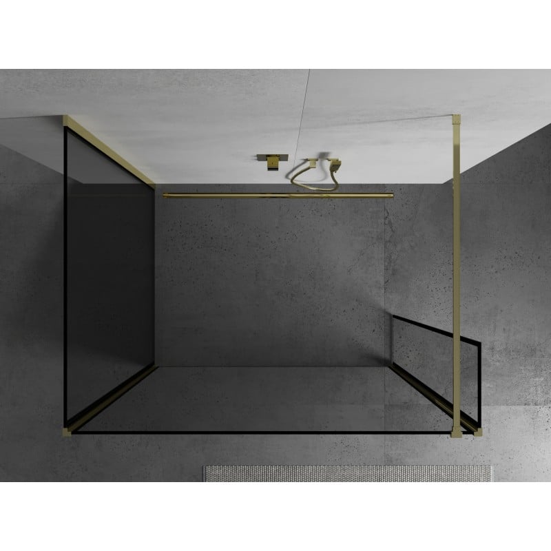 Mexen Kioto paroi de douche Walk-in 90 x 80 x 30 cm, cadre noir, doré - 800-090-080-221-50-70-030