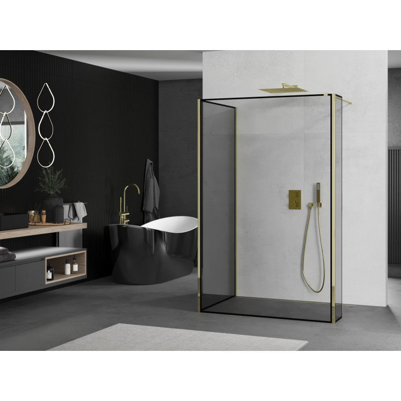 Mexen Kioto paroi de douche Walk-in 120 x 100 x 30 cm, cadre noir, dorée - 800-120-100-221-50-70-030