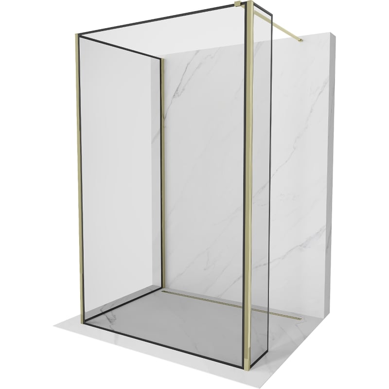 Mexen Kioto paroi de douche Walk-in 130 x 120 x 30 cm, cadre noir, or - 800-130-120-221-50-70-030