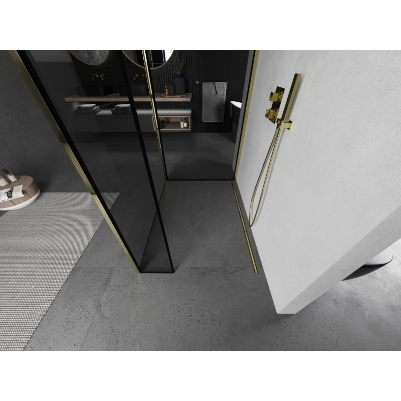 Mexen Kioto paroi de douche Walk-in 130 x 120 x 30 cm, cadre noir, or - 800-130-120-221-50-70-030