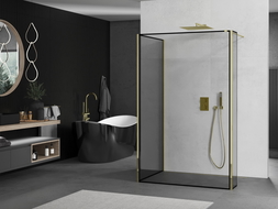 Mexen Kioto paroi de douche Walk-in 140 x 70 x 40 cm, motif noir, doré - 800-140-070-221-50-70-040