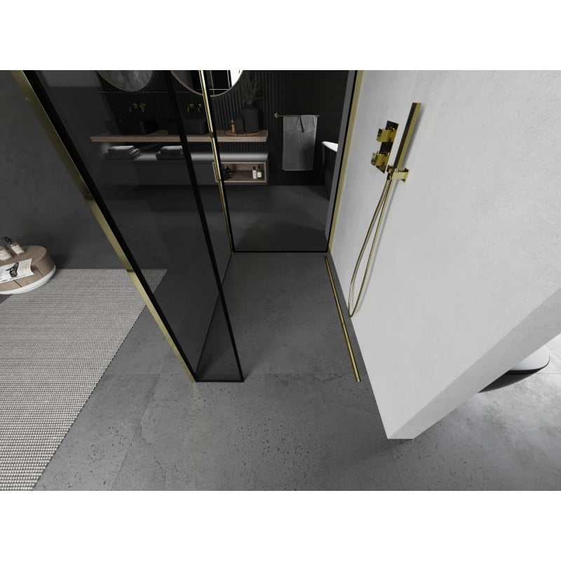 Mexen Kioto paroi de douche Walk-in 100 x 90 x 40 cm, cadre noir, doré - 800-100-090-221-50-70-040