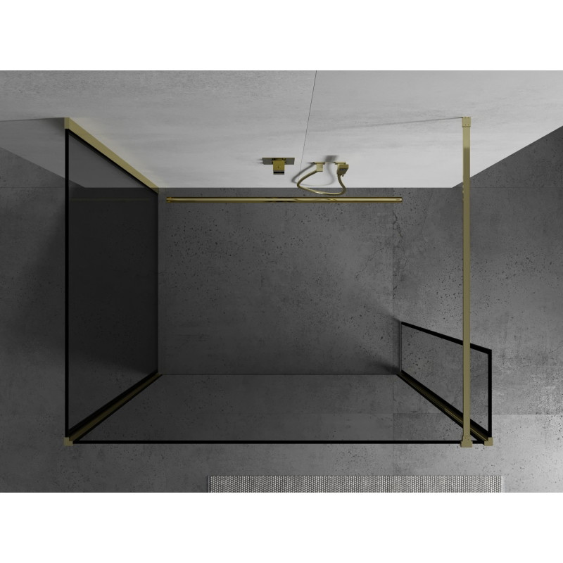 Mexen Kioto paroi de douche Walk-in 100 x 100 x 40 cm, cadre noir, or - 800-100-100-221-50-70-040