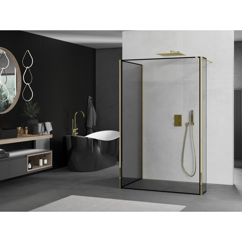 Mexen Kioto paroi de douche Walk-in 120 x 110 x 40 cm, cadre noir, doré - 800-120-110-221-50-70-040