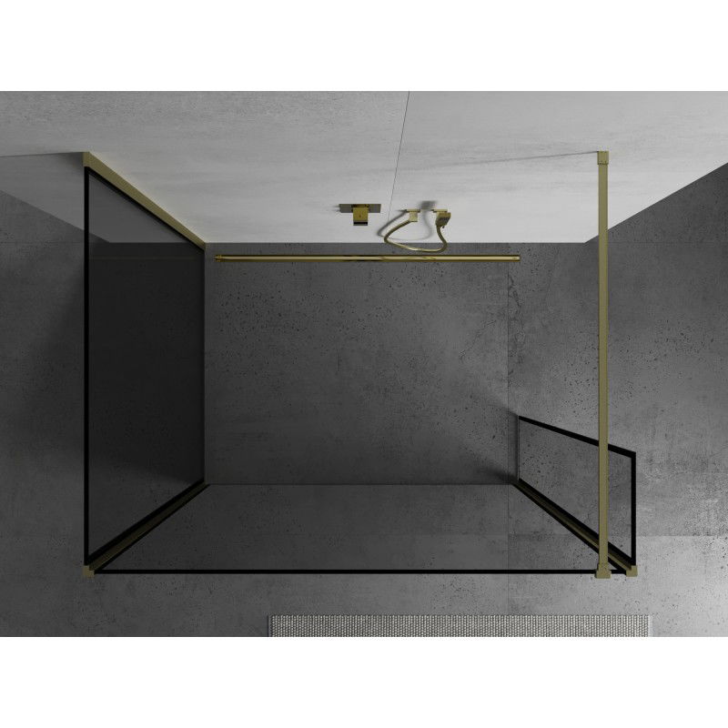 Mexen Kioto paroi de douche Walk-in 140 x 70 x 30 cm, cadre noir, doré brossé - 800-140-070-221-55-70-030