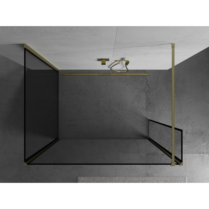 Mexen Kioto paroi de douche Walk-in 140 x 100 x 30 cm, cadre noir, doré brossé - 800-140-100-221-55-70-030