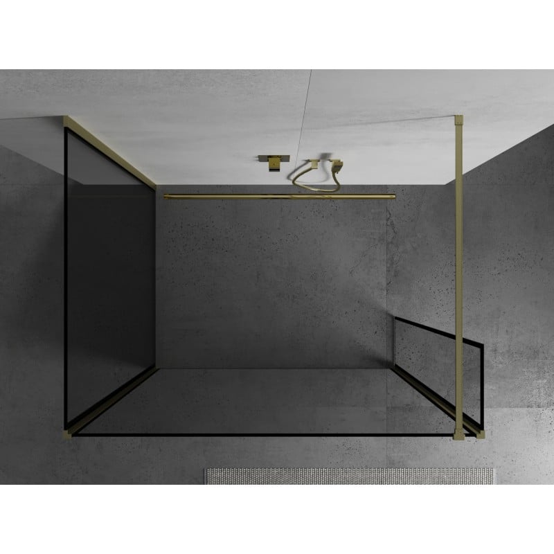 Mexen Kioto paroi de douche Walk-in 130 x 100 x 30 cm, cadre noir, or brossé - 800-130-100-221-55-70-030