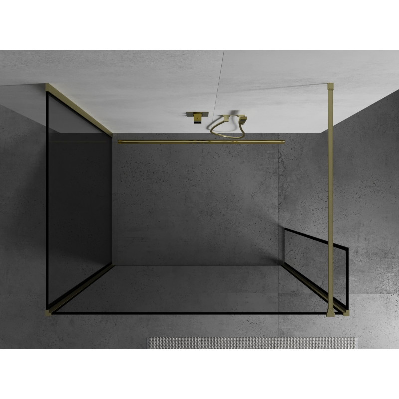 Mexen Kioto paroi de douche Walk-in 100 x 70 x 40 cm, cadre noir, or brossé - 800-100-070-221-55-70-040