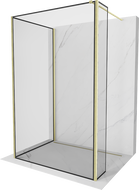 Mexen Kioto paroi de douche Walk-in 140 x 70 x 40 cm, motif noir, doré brossé - 800-140-070-221-55-70-040