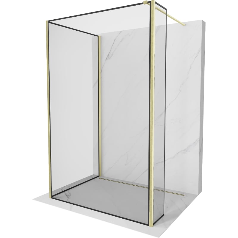 Mexen Kioto paroi de douche Walk-in 100 x 80 x 40 cm, cadre noir, or brossé - 800-100-080-221-55-70-040