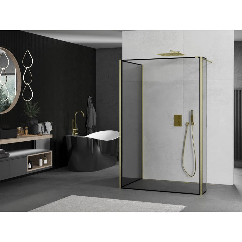 Mexen Kioto paroi de douche Walk-in 100 x 100 x 40 cm, cadre noir, brossé doré - 800-100-100-221-55-70-040