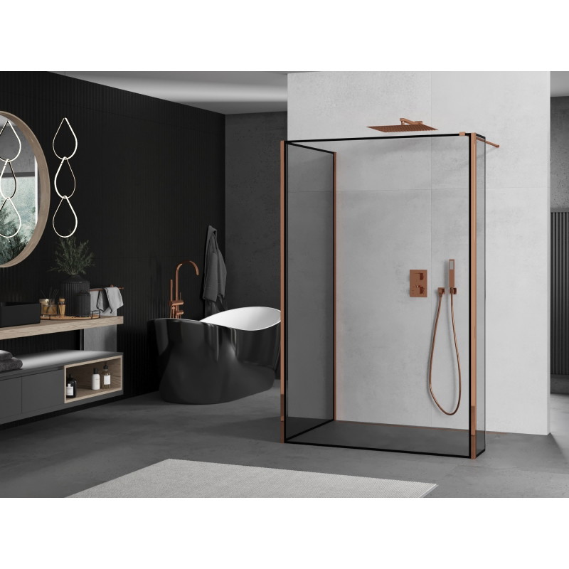 Mexen Kioto cloison de douche Walk-in 100 x 70 x 30 cm, cadre noir, or rose - 800-100-070-221-60-70-030