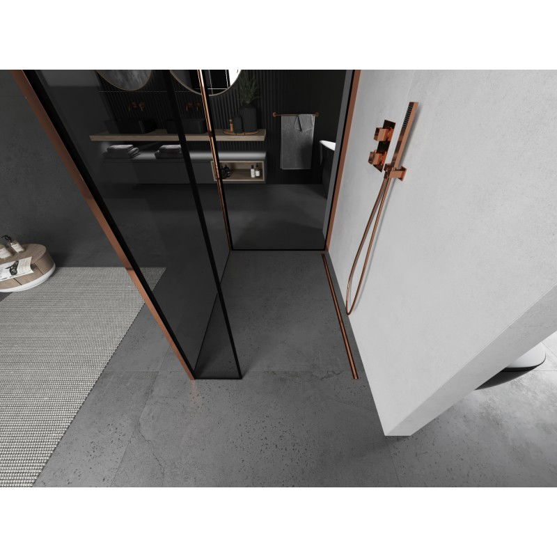 Mexen Kioto paroi de douche Walk-in 110 x 100 x 30 cm, cadre noir, or rose - 800-110-100-221-60-70-030