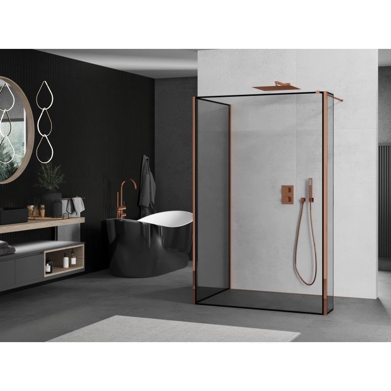 Mexen Kioto paroi de douche Walk-in 120 x 100 x 30 cm, cadre noir, or rose - 800-120-100-221-60-70-030