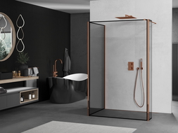 Mexen Kioto paroi de douche Walk-in 140 x 70 x 40 cm, motif noir, or rose - 800-140-070-221-60-70-040