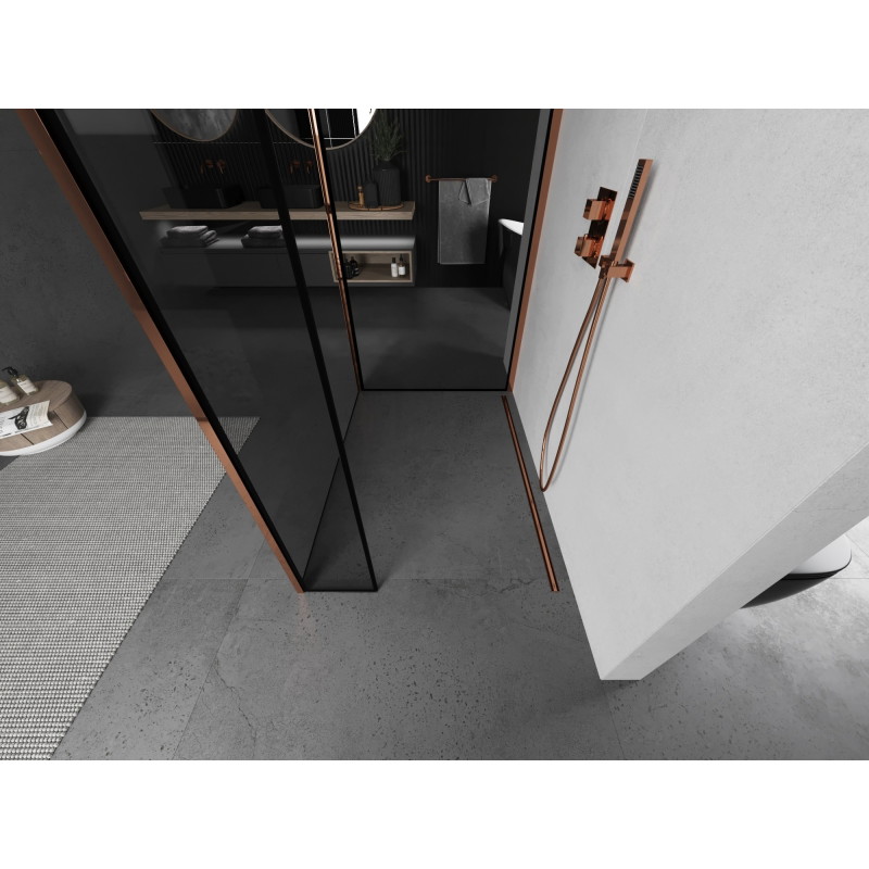 Mexen Kioto paroi de douche Walk-in 100 x 80 x 40 cm, cadre noir, or rose - 800-100-080-221-60-70-040