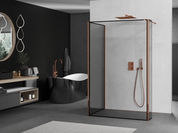 Mexen Kioto paroi de douche Walk-in 130 x 100 x 40 cm, cadre noir, or rose - 800-130-100-221-60-70-040