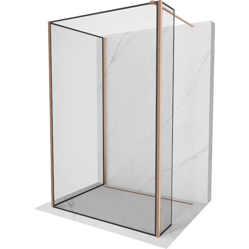 Mexen Kioto paroi de douche Walk-in 120 x 110 x 30 cm, cadre noir, cuivre brossé - 800-120-110-221-65-70-030