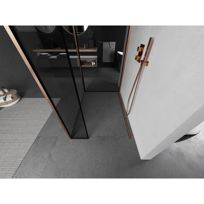 Mexen Kioto paroi de douche Walk-in 120 x 110 x 30 cm, cadre noir, cuivre brossé - 800-120-110-221-65-70-030