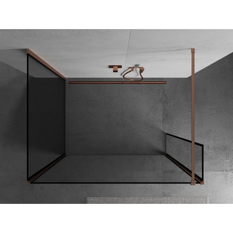 Mexen Kioto paroi de douche Walk-in 130 x 120 x 30 cm, cadre noir, cuivre brossé - 800-130-120-221-65-70-030