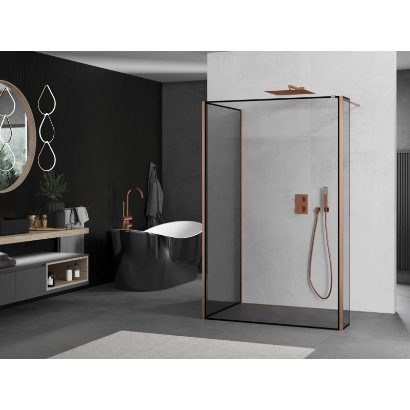 Mexen Kioto cloison de douche Walk-in 100 x 80 x 40 cm, cadre noir, cuivre brossé - 800-100-080-221-65-70-040