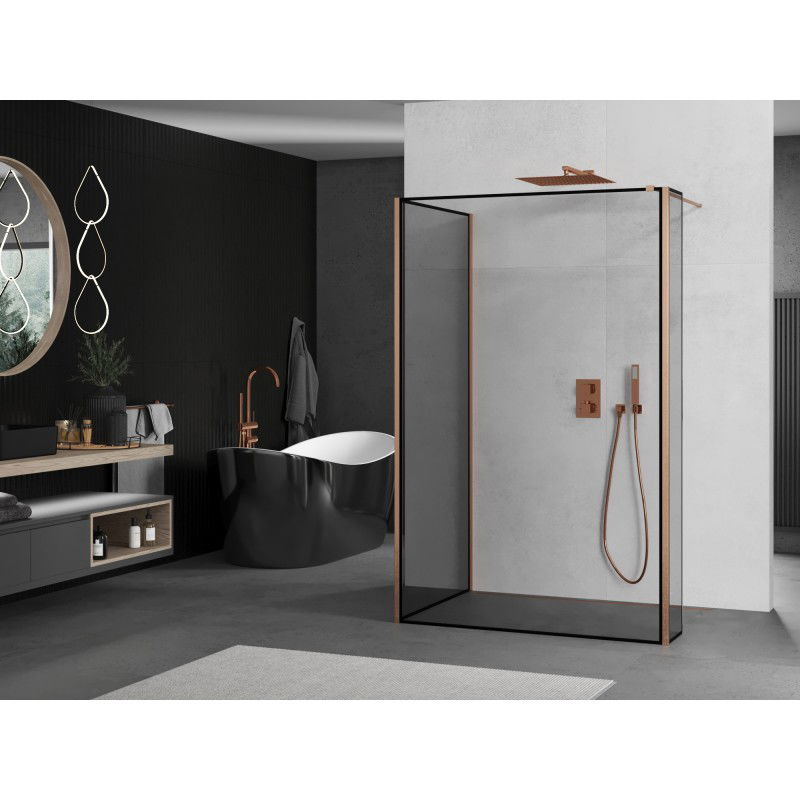 Mexen Kioto paroi de douche Walk-in 120 x 80 x 40 cm, cadre noir, cuivre brossé - 800-120-080-221-65-70-040