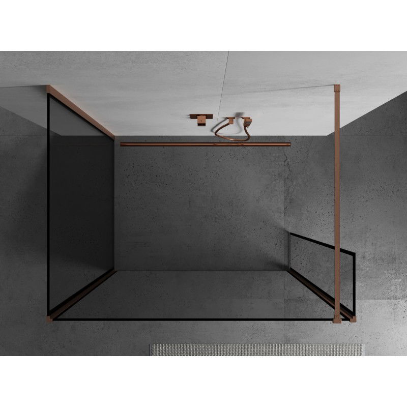 Mexen Kioto paroi de douche Walk-in 140 x 70 x 40 cm, cadre noir, cuivre brossé - 800-140-070-221-65-70-040