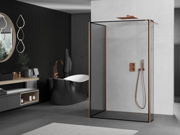 Mexen Kioto cloison de douche Walk-in 120 x 90 x 40 cm, cadre noir, cuivre brossé - 800-120-090-221-65-70-040