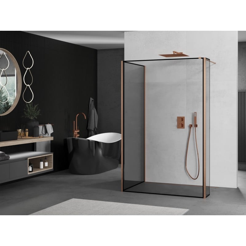 Mexen Kioto paroi de douche Walk-in 110 x 110 x 40 cm, cadre noir, cuivre brossé - 800-110-110-221-65-70-040