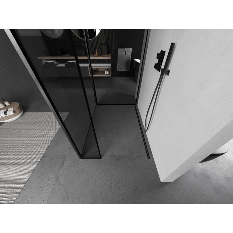 Mexen Kioto Panneau de douche Walk-in 110 x 70 x 40 cm, cadre noir, gris canon brossé - 800-110-070-221-66-70-040