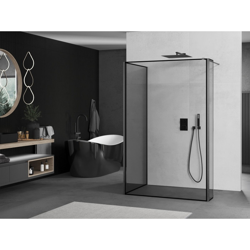 Mexen Kioto paroi de douche Walk-in 140 x 100 x 40 cm, cadre noir, gris pistolet brossé - 800-140-100-221-66-70-040