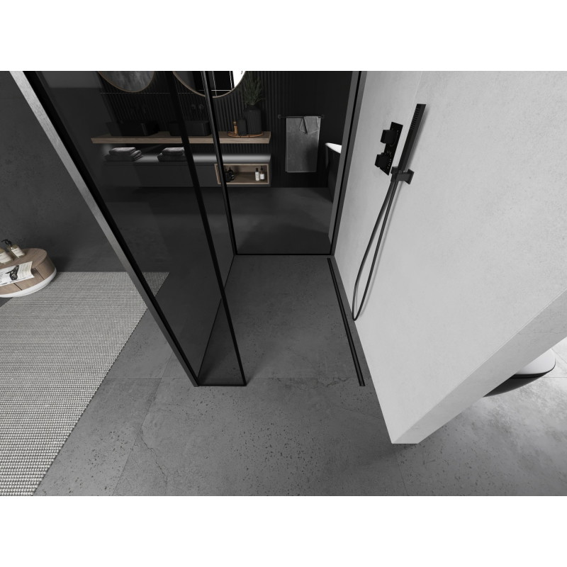 Mexen Kioto paroi de douche Walk-in 140 x 100 x 40 cm, cadre noir, gris pistolet brossé - 800-140-100-221-66-70-040