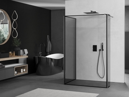 Mexen Kioto Paroi de douche Walk-in 140 x 110 x 40 cm, cadre noir, gris canon brossé - 800-140-110-221-66-70-040
