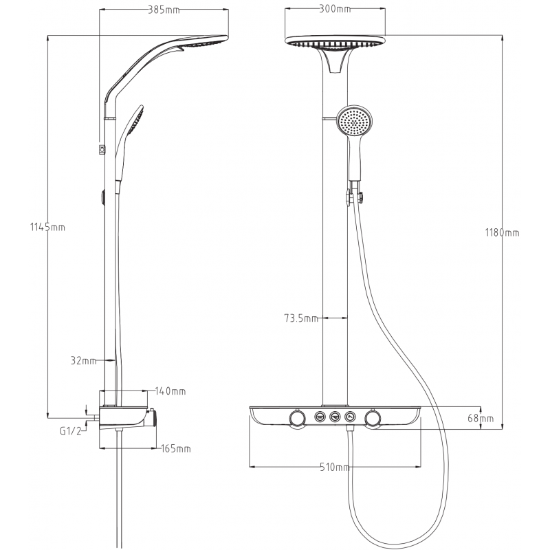 Mexen Bolt ensemble de douche apparent avec douche de tête et mitigeur, blanc/or - 78108-25