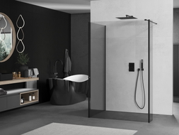 Mexen Kioto paroi de douche Walk-in 125 x 100 x 40 cm, transparente, noire - 800-125-100-221-70-00-040