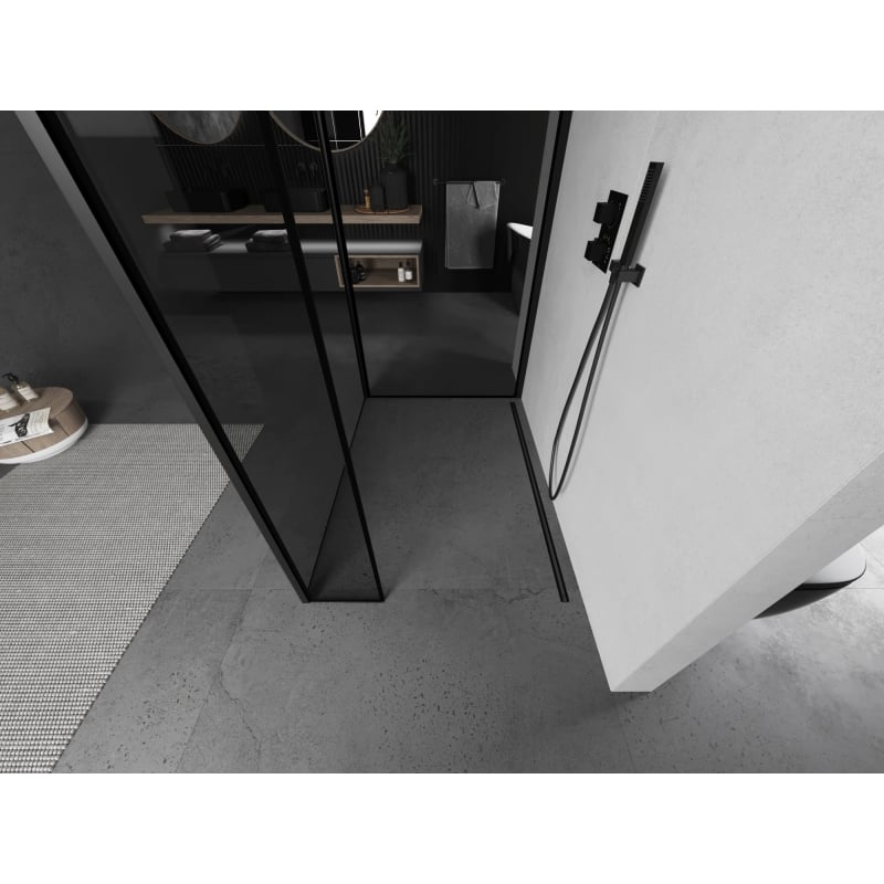 Mexen Kioto paroi de douche Walk-in 140 x 70 x 30 cm, cadre noir, noir - 800-140-070-221-70-70-030