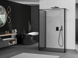 Mexen Kioto paroi de douche Walk-in 110 x 80 x 40 cm, cadre noir, noir - 800-110-080-221-70-70-040