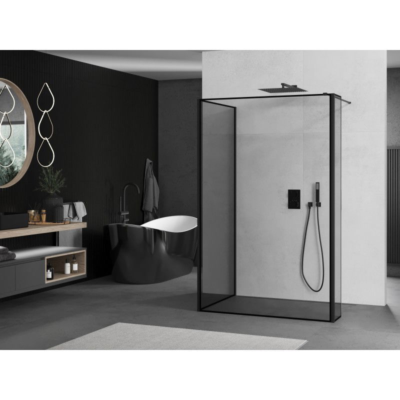 Mexen Kioto cloison de douche Walk-in 90 x 90 x 40 cm, cadre noir, noir - 800-090-090-221-70-70-040