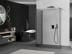 Mexen Kioto paroi de douche Walk-in 135 x 110 x 40 cm, transparent, métal brossé - 800-135-110-221-95-00-040