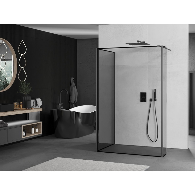 Mexen Kioto paroi de douche Walk-in 130 x 100 x 30 cm, cadre noir, gun metal - 800-130-100-221-95-70-030
