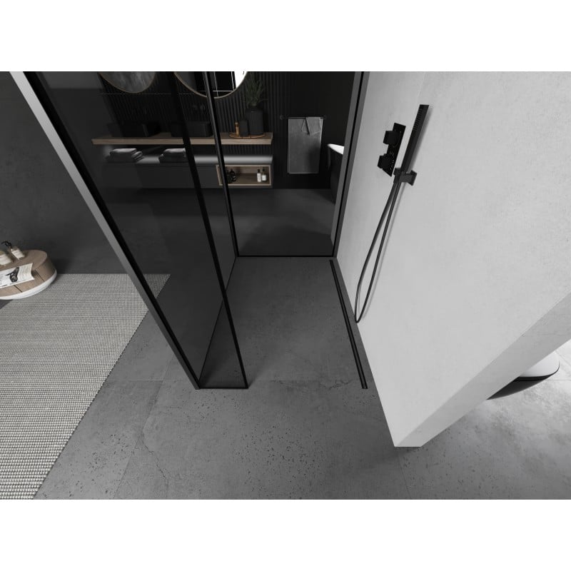 Mexen Kioto paroi de douche Walk-in 100 x 80 x 40 cm, cadre noir, gun metal - 800-100-080-221-95-70-040